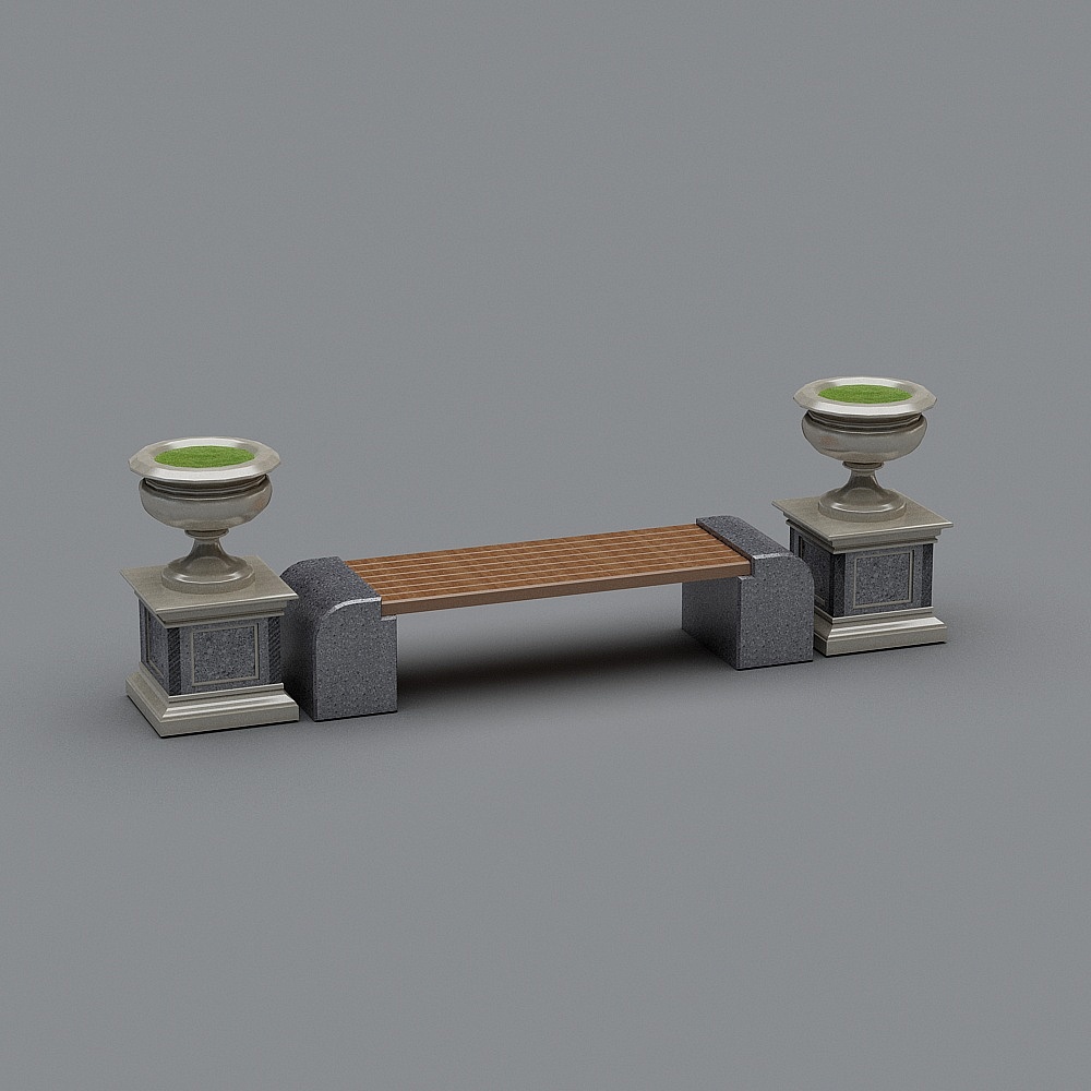 Park Bench with Planters 3D model