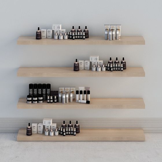 Elegant Low-Polygon Shelf 3D model with Cosmetics