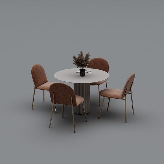 Stylish Round Table and Four Chairs 3D model