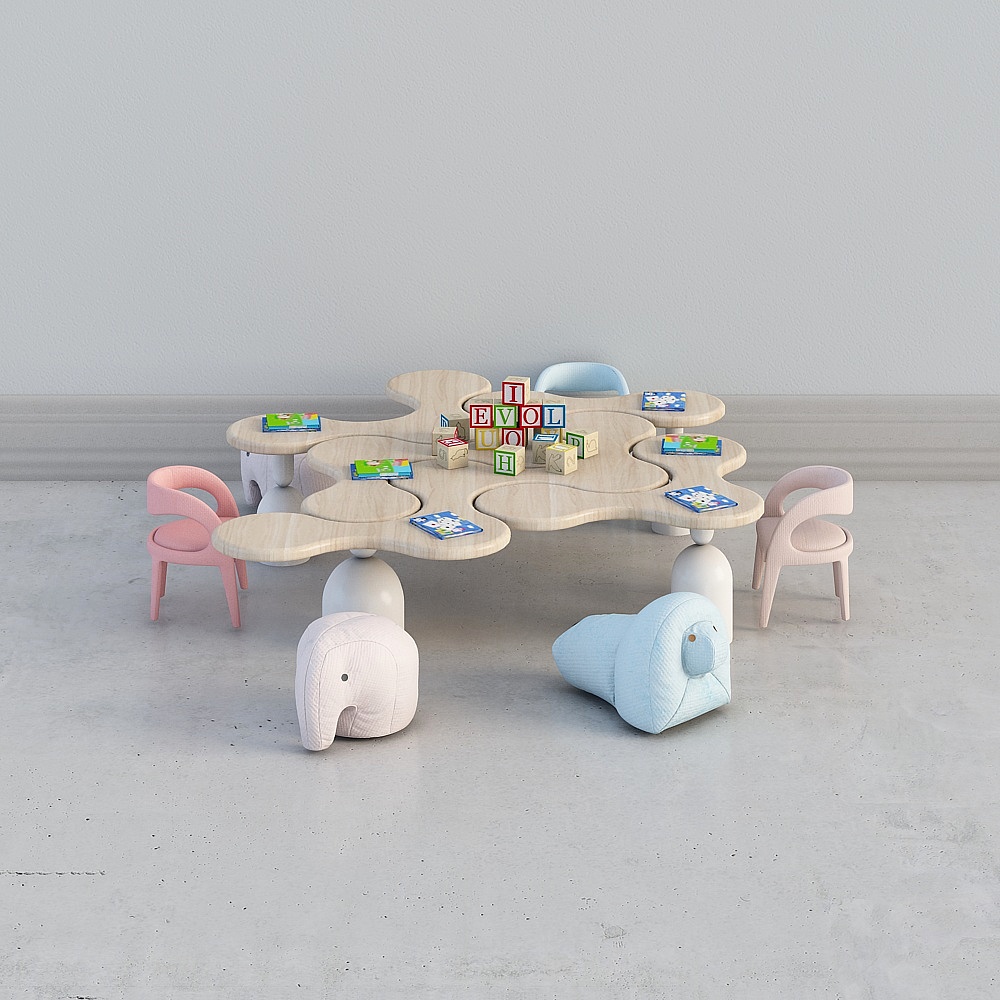 Children's Play Table and Chair Set 3D model