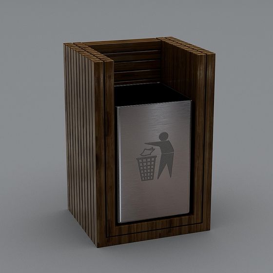 Elegant Wooden Trash Bin 3D model for Modern Spaces