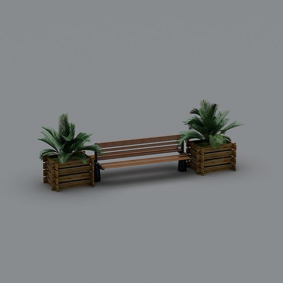 Park Bench and Flower Bed 3D model