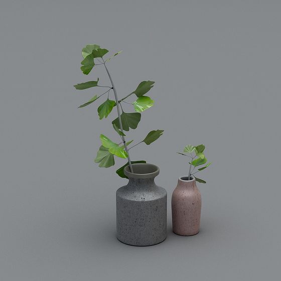 Concrete Vase with Ginkgo Leaves 3D model