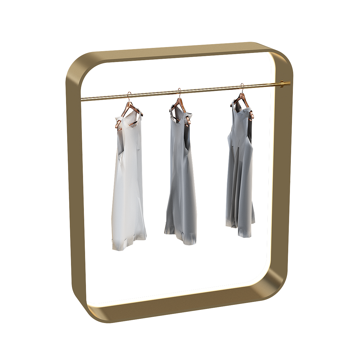 Stylish Hanger 3D Model – Gold Frame with Dresses