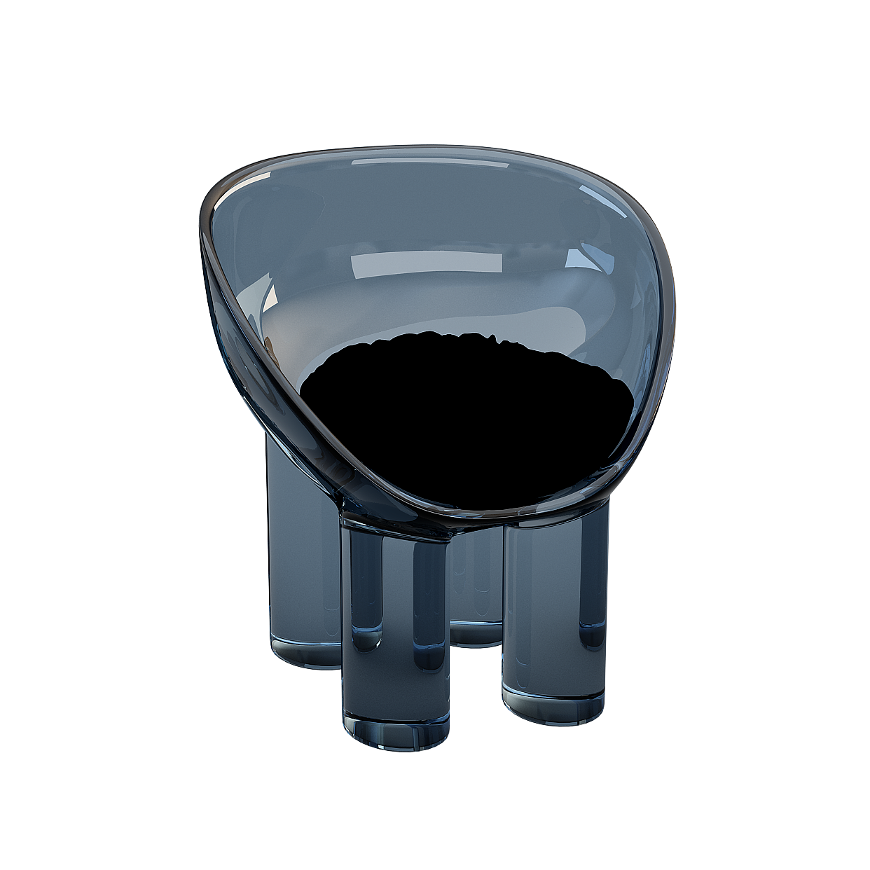 Futuristic Low-Poly Chair 3D Model – Black Mirror Finish