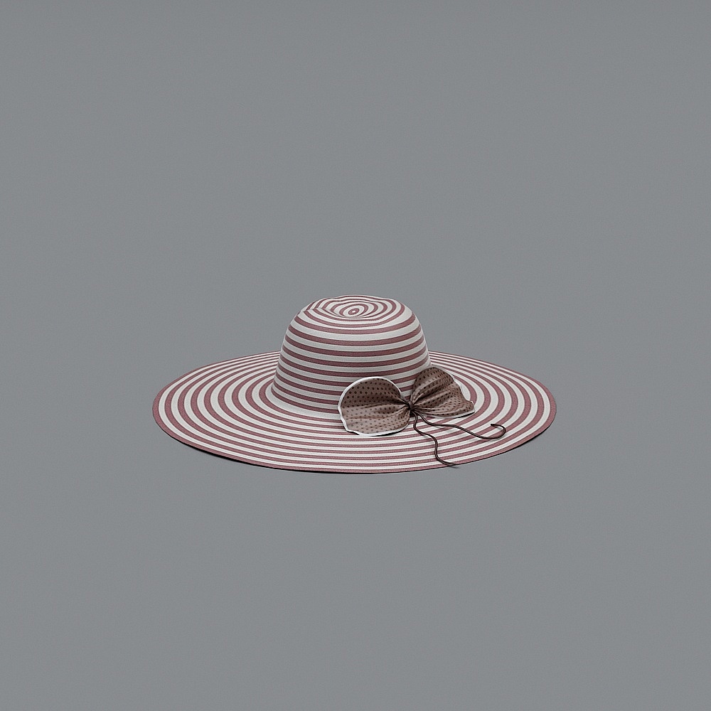 Elegant Wide-Brimmed Summer Beach Hat 3D model