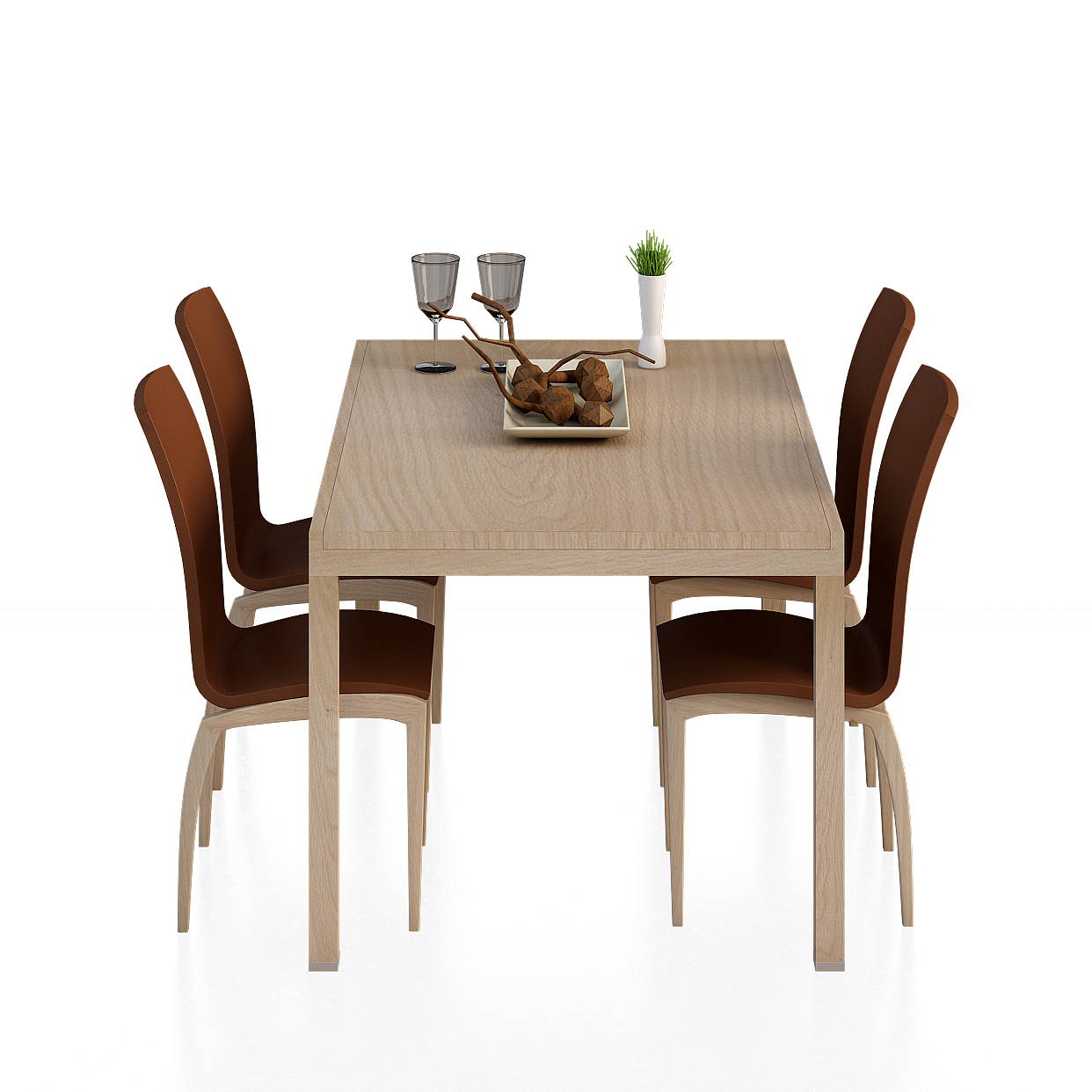 Modern Minimalist Dining Table and Chairs 3D Model