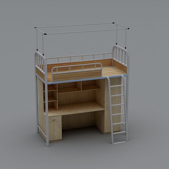 Elegant Multi-Functional Bunk Bed 3D model for Creative Spaces