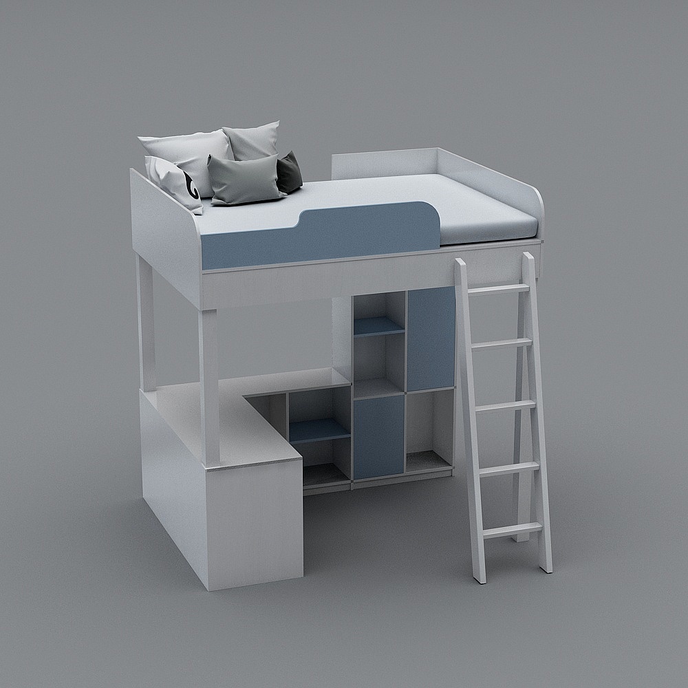 Loft Bed with Storage 3D model