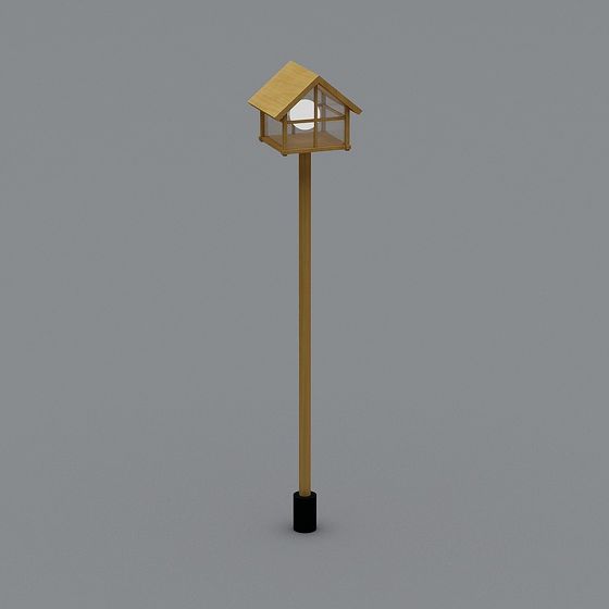 Charming Wooden Birdhouse Lamp Post 3D model