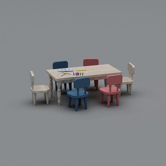 Children's Learning Desk and Chair Set 3D model