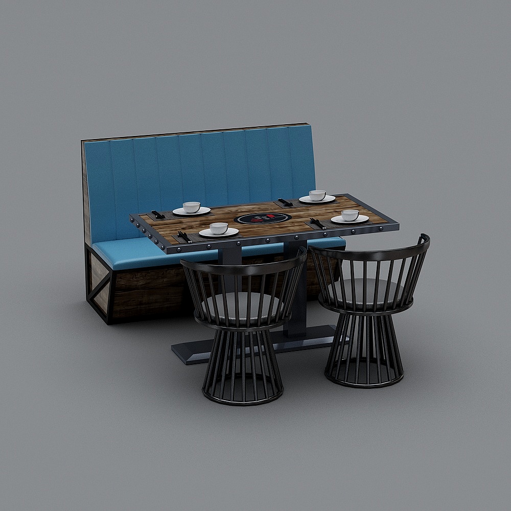 Industrial LOFT hot pot restaurant 21-dining table and chair combination