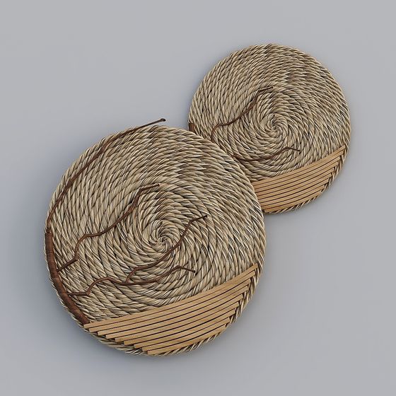 Handcrafted Woven Grass Basket 3D Model