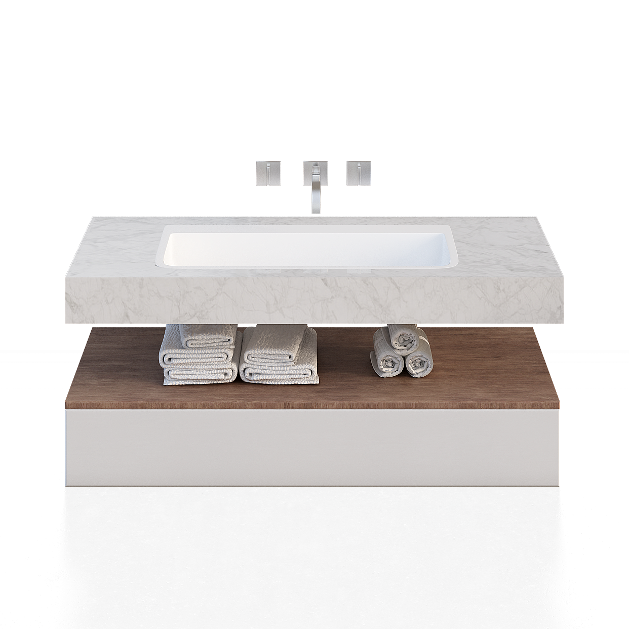 Modern Minimalist Bathroom Vanity 3D Model – Marble & Wood