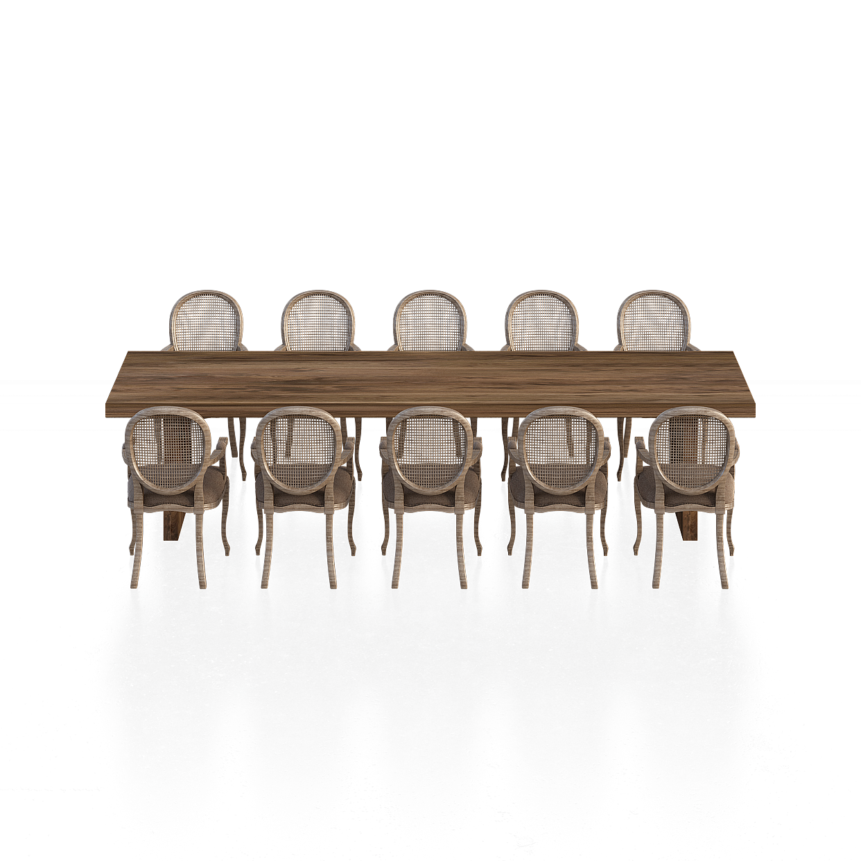 Elegant Long Table and Rattan Chair Set 3D Model