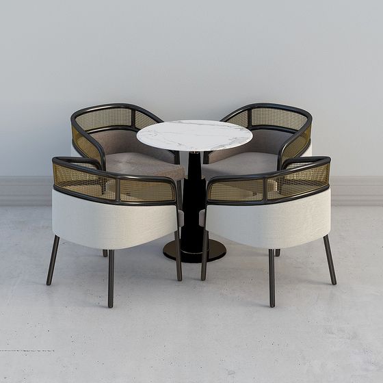 Round Table and Four Chairs Set 3D model