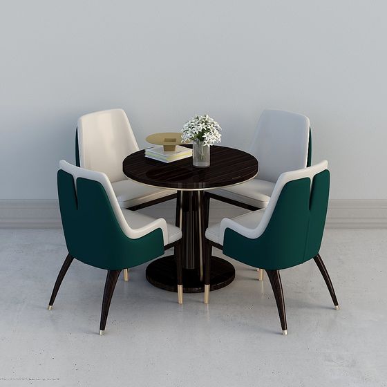 Round Table & Four Chairs Set 3D model