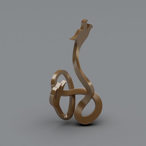 Abstract Art Bird 3D model in Golden Finish