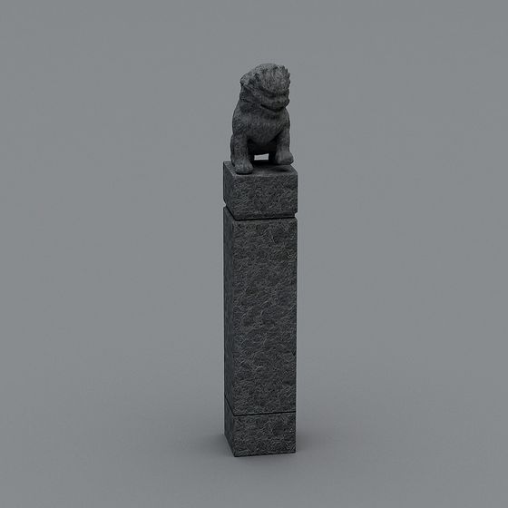 Elegant Stone Lion Column 3D model for Creative Projects