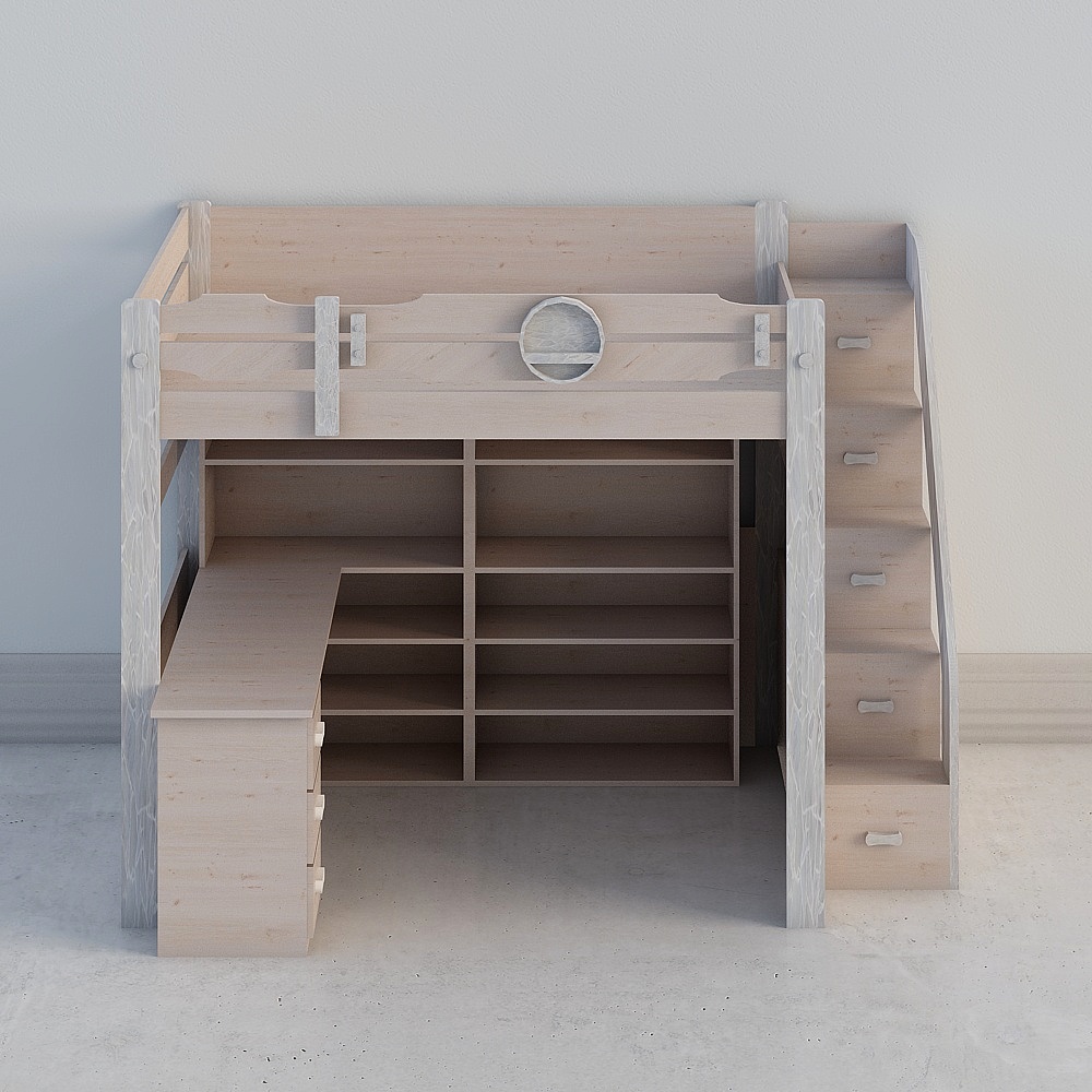 Lit de dortoir en bois avec bureau (marchepieds)