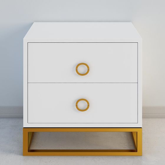 Elegant White Nightstand with Gold Trim 3D model