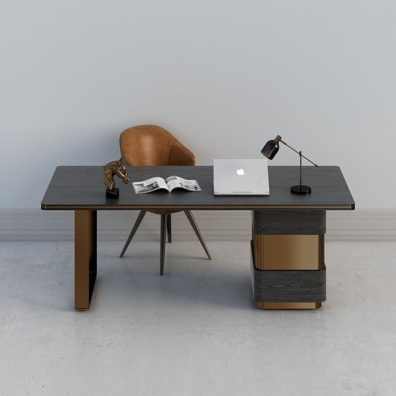 Stylish Earth Color Study Desk 3D Model