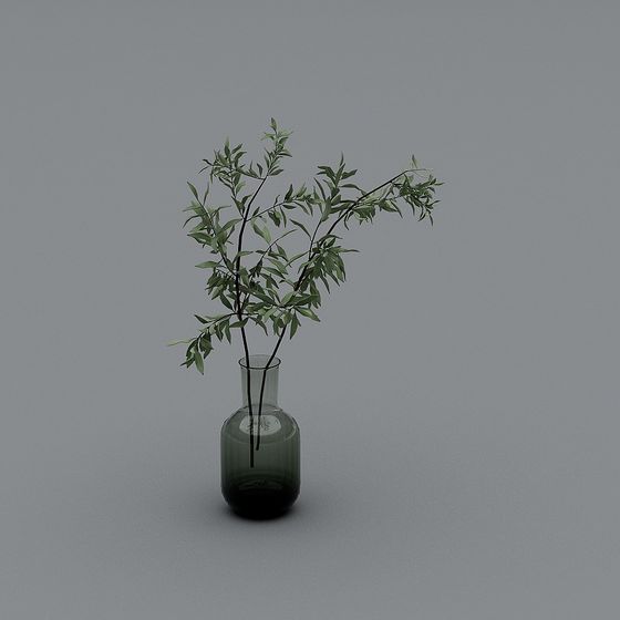 Glass Vase with Green Plants 3D model