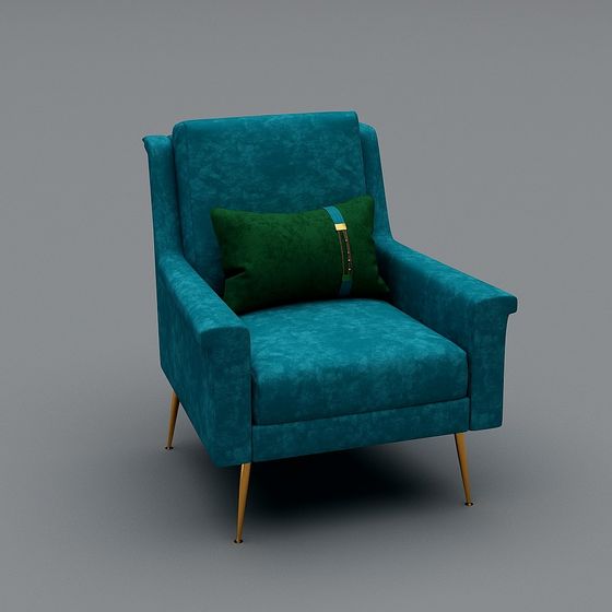 Chic Peacock Blue Velvet Armchair 3D model