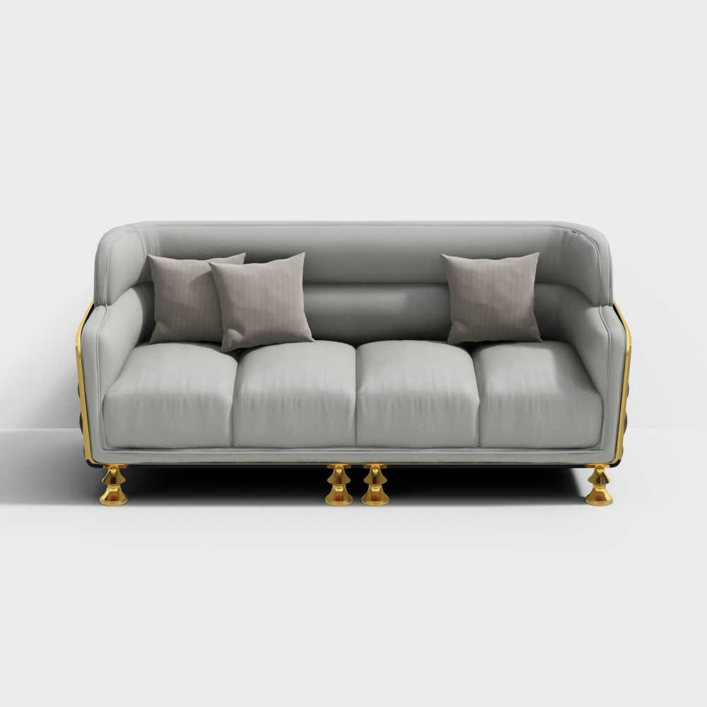 Elegant Gray Leather Sofa 3D model