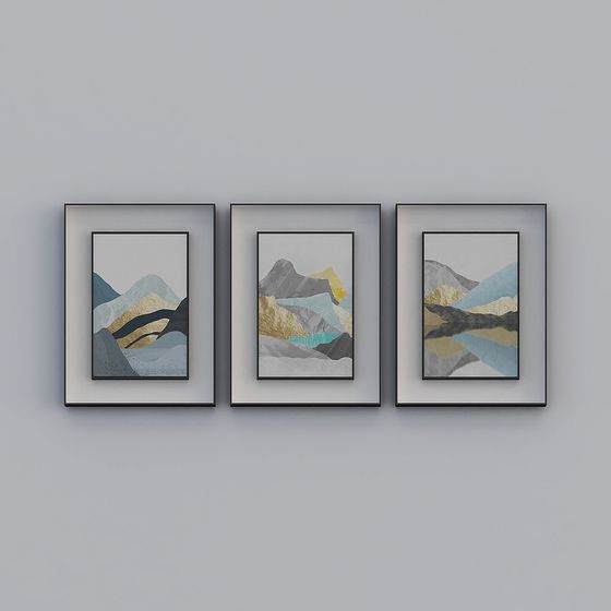 Abstract Mountain Triptych 3D Model for Artistic Projects