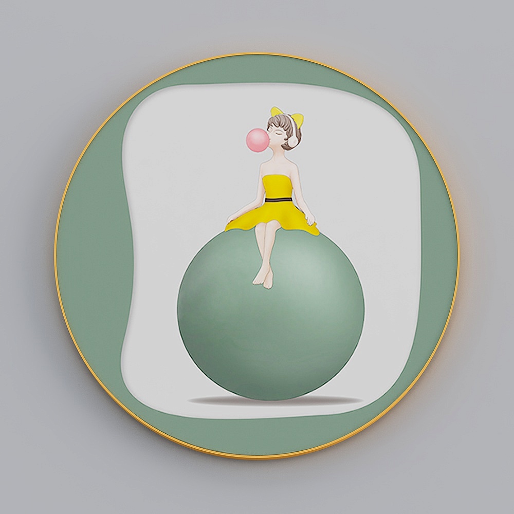 Zoyi - Nordic Wind - Children's Room Decoration Painting - Bubble Girl H (Round)