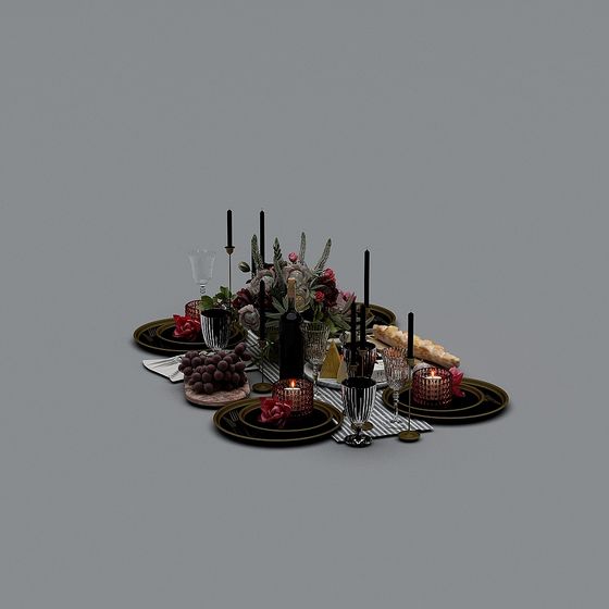 Elegant 3D Dining Table Setup Model