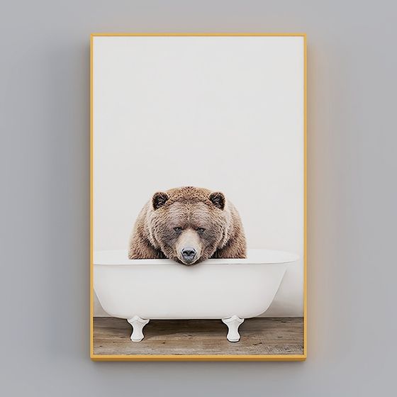 Charming Brown Bear in Vintage Bathtub 3D model
