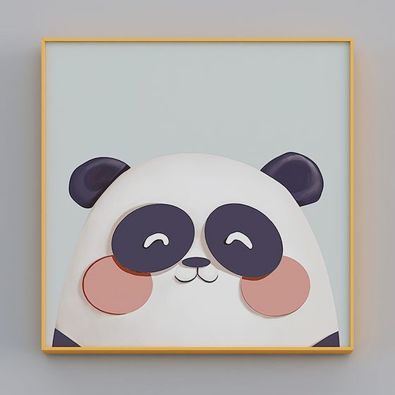 Cute Panda Wall Art 3D Model – Low-Poly Decorative Asset
