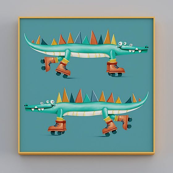 Colorful Crocodile Skateboarder 3D Model