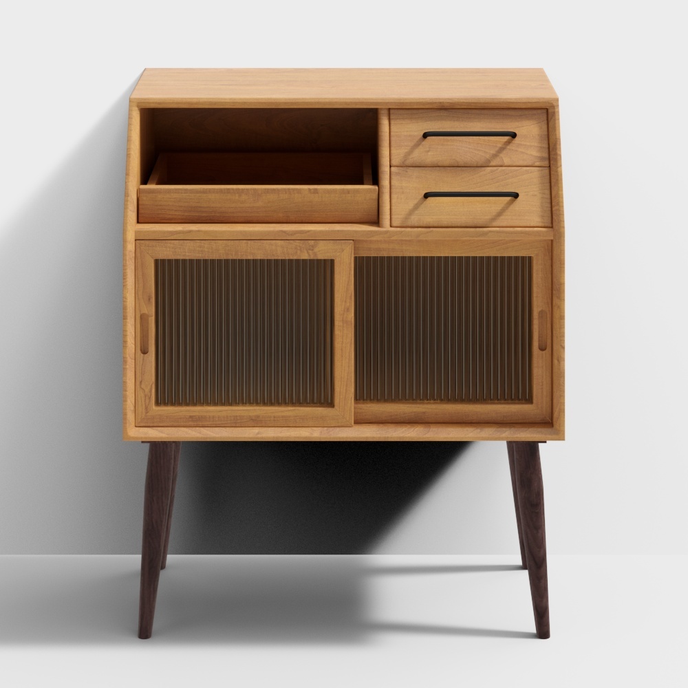 Minimalist Wood Sideboard 3D Model – Vintage Modern Blend