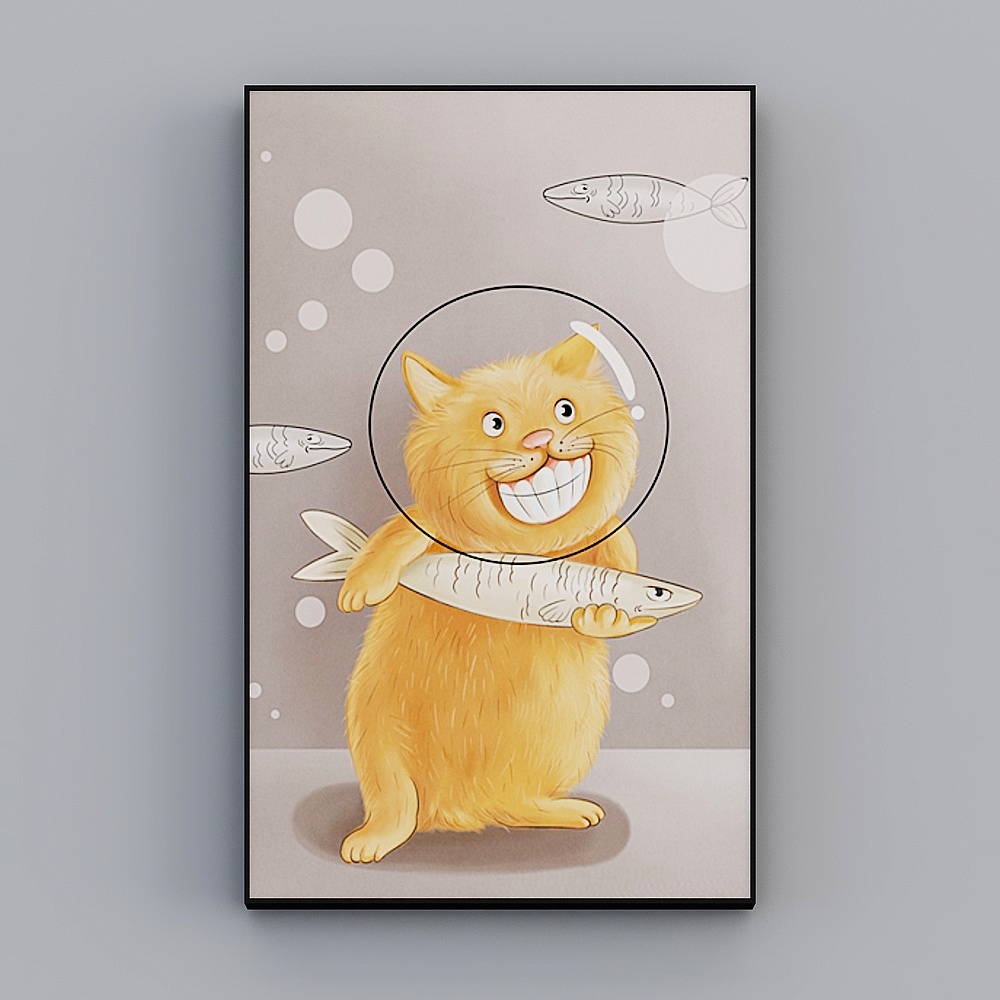 Underwater Orange Cat 3D model with Diving Helmet