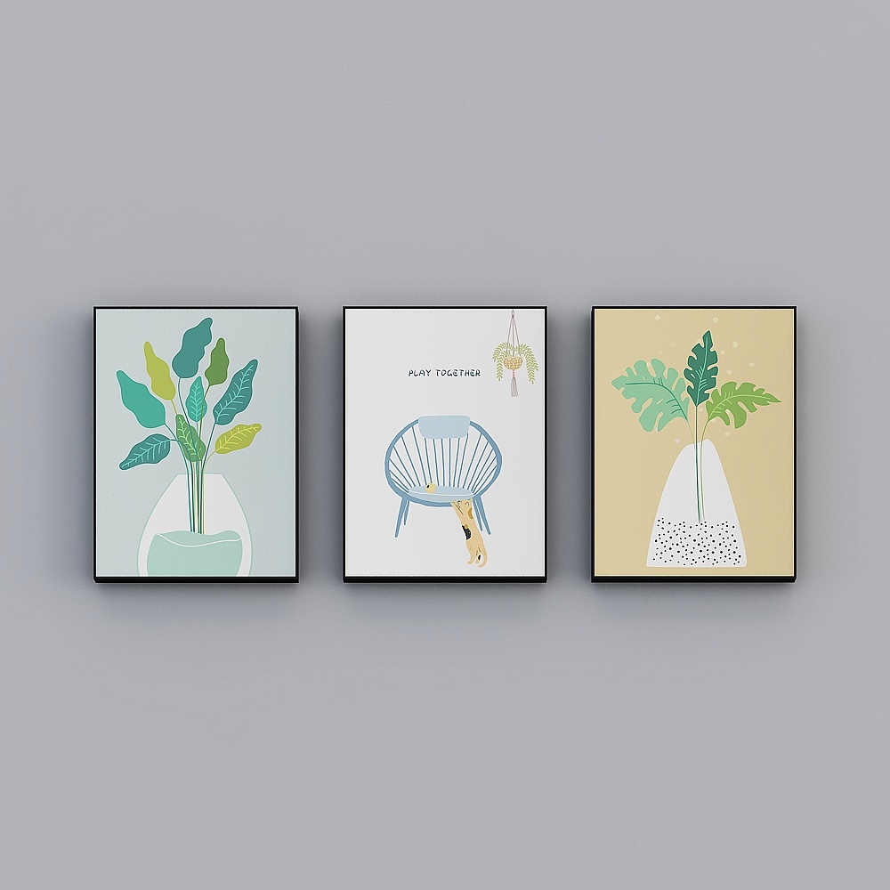 Roshan - Nordic Wind - Living Room Decorative Painting - Cat Play Flower FGH