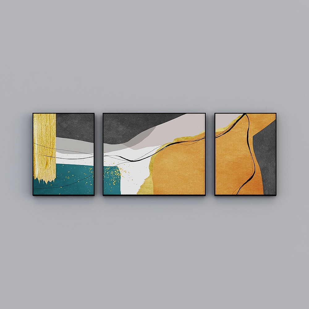 Courtesy full house with painting - living room triple - orange gold geometry - 11