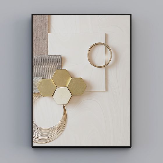 Elegant Geometric 3D Model with Golden Accents