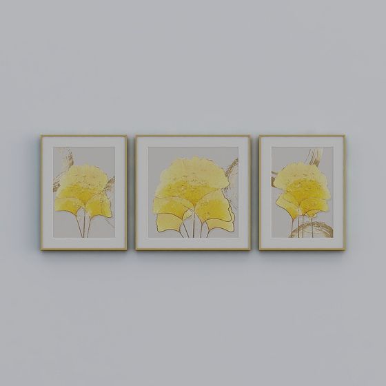 Golden Autumn Leaf Triptych Frame 3D model