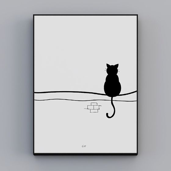 Suspended Cat 3D model - Minimalist Art