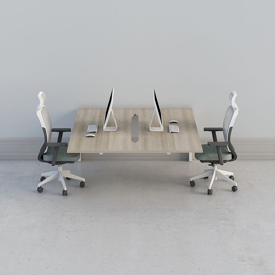 Modern Minimalist Office Desk and Chair Combination 3D model