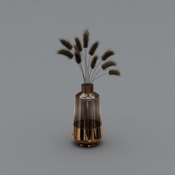Elegant Glass Vase with Hay Plugin 3D model
