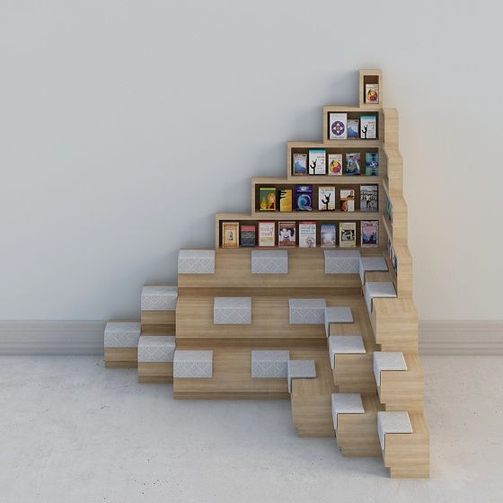 Unique Low-Poly Step Bookshelf 3D Model