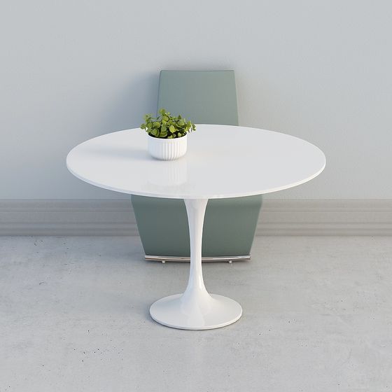 Round Table with Green Plant 3D model