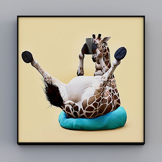 Low Poly Giraffe 3D Model on Blue Pillow