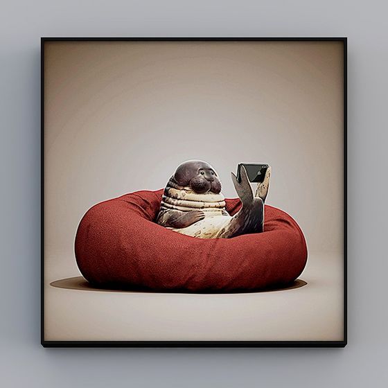 Charming Seal 3D Model on Cozy Bean Bag Chair
