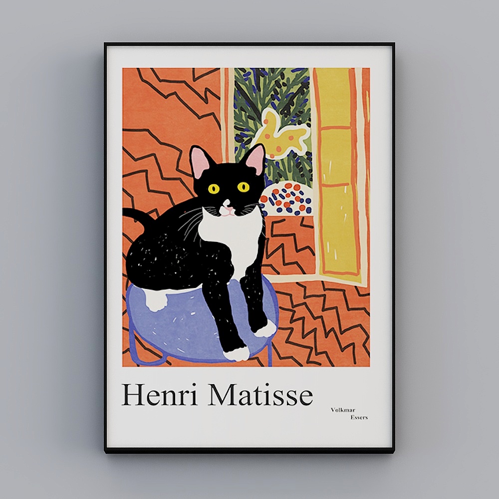 Zoyi - Làn gió tối giản hiện đại - Tranh trang trí phòng khách - chú mèo trên bậu cửa sổ