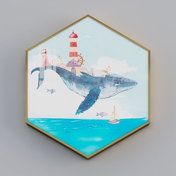 Whale and Lighthouse 3D Model